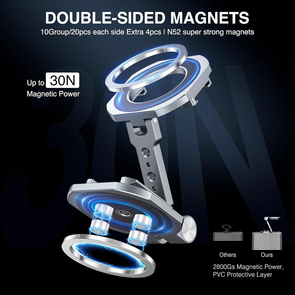 Dual Magnetic Phone Holder Compatiable with Magsafe for iPhone 16 15 14 13 12 Pro Max Plus Series, MG-02 Pro 1/4"-20 Tripod Mount, Gym Magnetic Phone Stand Travel image 1