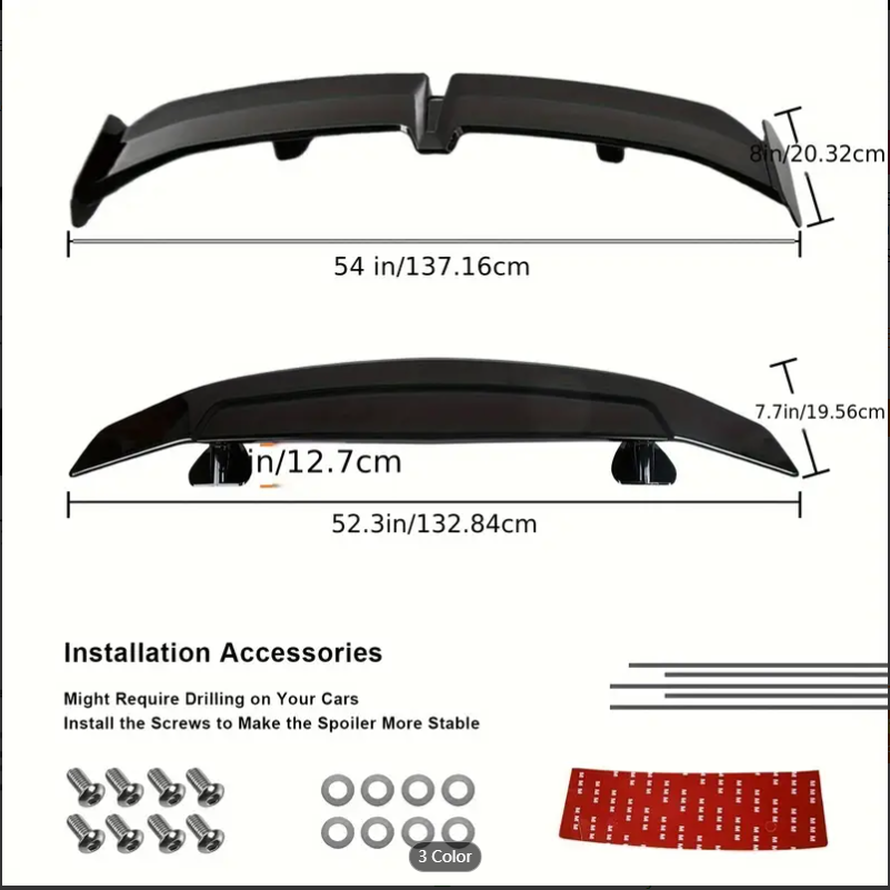 Universal Rear Spoiler 54 Inch ABS Racing Spoiler Wing Lightweight MG6 PRO Style Rear Spoiler Compatible With Various Car Models Hatchbacks Sedans Coupes Convertibles Sport GT Sold by image 1
