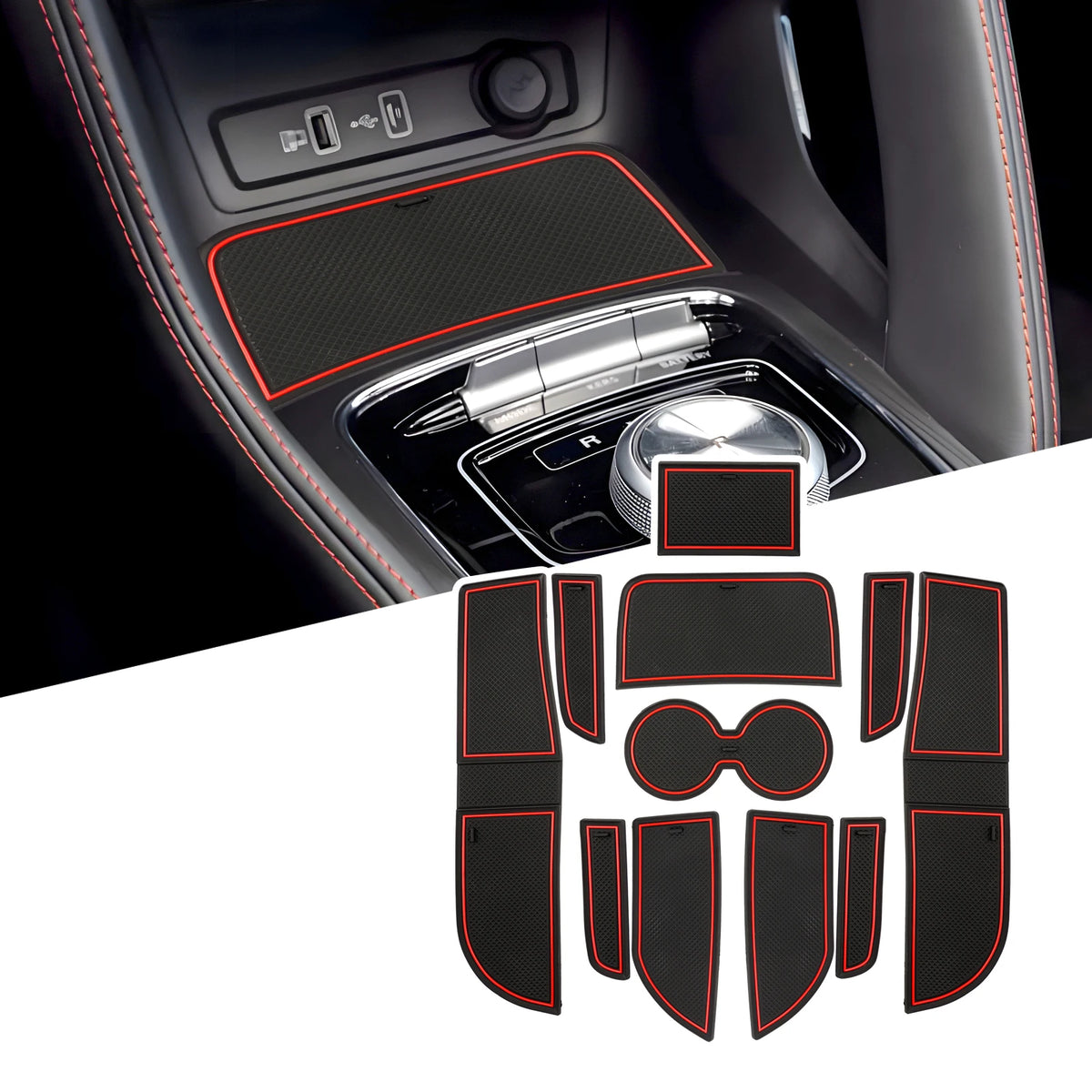 Door Groove Mat for MG ZS EV Facelift 2022 2023 2024 Car Anti-slip Mat Rubber Gate Slot Pads - Red image