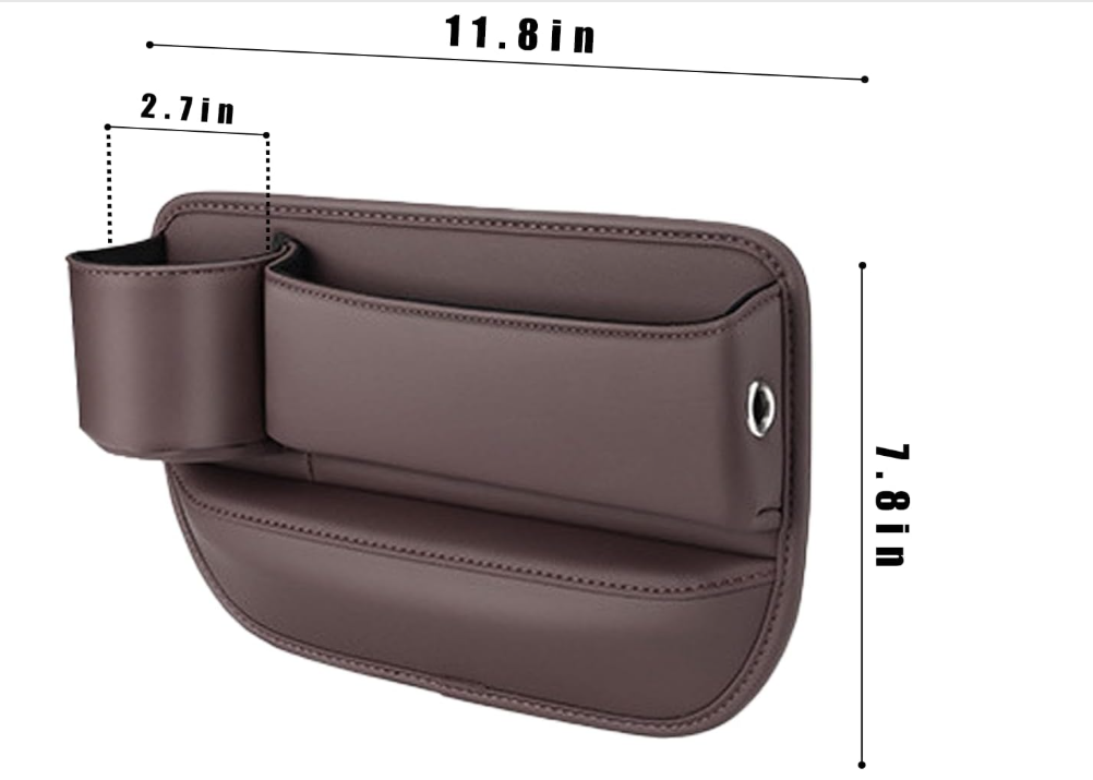 2 Pack Car Leather Cup Holder Gap Bag - Car Seat Gap Filler & Organizer, Adjustable Seat Gap Storage Box for Phones, Glasses, Keys, Cards (Brown Driver's + Passenger) - Brown image