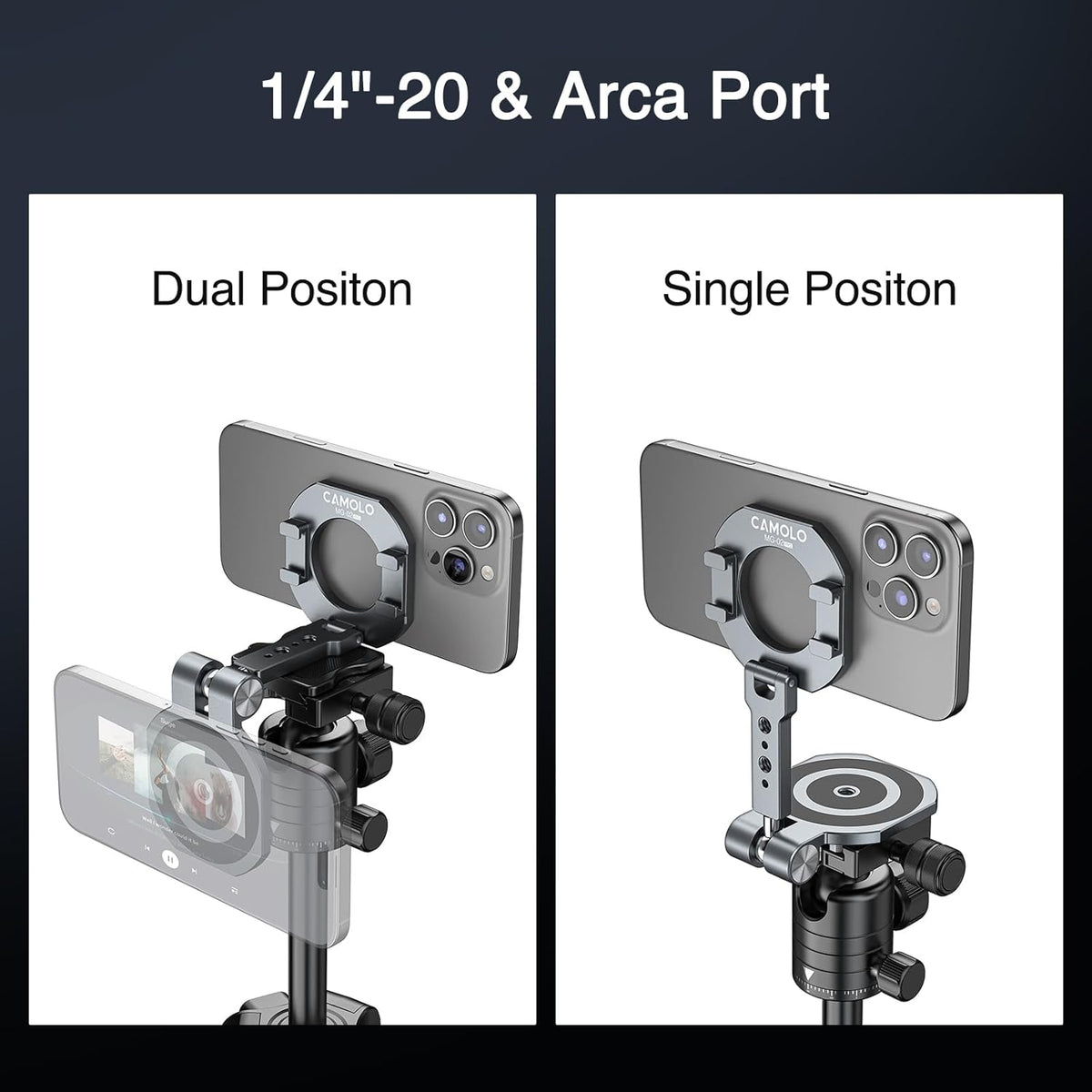 Dual Magnetic Phone Holder Compatiable with Magsafe for iPhone 16 15 14 13 12 Pro Max Plus Series, MG-02 Pro 1/4"-20 Tripod Mount, Gym Magnetic Phone Stand Travel image 5