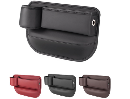 2 Pack Car Leather Cup Holder Gap Bag - Car Seat Gap Filler & Organizer, Adjustable Seat Gap Storage Box for Phones, Glasses, Keys, Cards (Brown Driver's + Passenger) image 0
