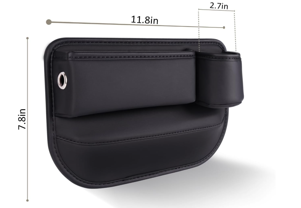 2 Pack Car Leather Cup Holder Gap Bag - Car Seat Gap Filler & Organizer, Adjustable Seat Gap Storage Box for Phones, Glasses, Keys, Cards (Brown Driver's + Passenger) - Black image