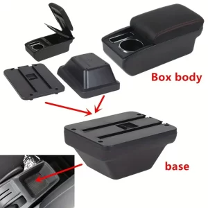 for MG ZS/Astor Fit Armrest Storage Box with Dual Compartments, Front Cup Holder & Phone Slot - Easy Install, Durable ABS Material, Black Design for Enhanced Organization