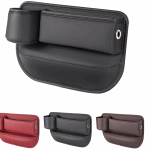 2 Pack Car Leather Cup Holder Gap Bag - Car Seat Gap Filler & Organizer, Adjustable Seat Gap Storage Box for Phones, Glasses, Keys, Cards (Brown Driver's + Passenger)
