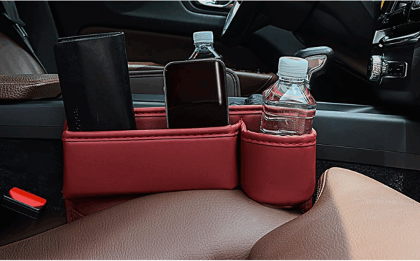 2 Pack Car Leather Cup Holder Gap Bag - Car Seat Gap Filler & Organizer, Adjustable Seat Gap Storage Box for Phones, Glasses, Keys, Cards (Brown Driver's + Passenger) - Image 4