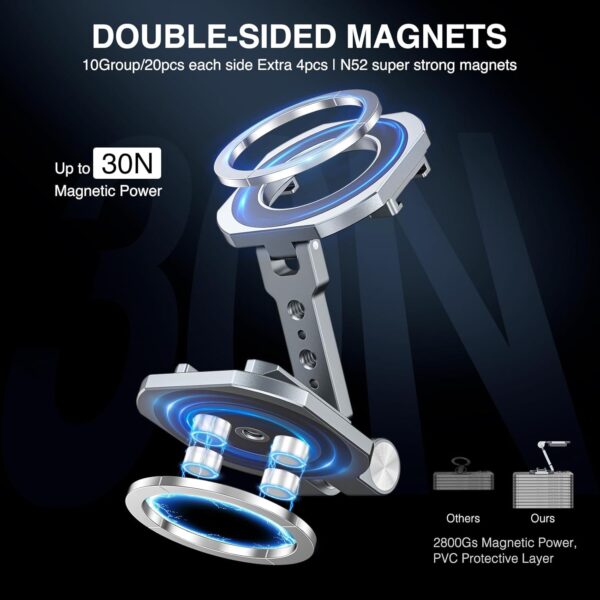 Dual Magnetic Phone Holder Compatiable with Magsafe for iPhone 16 15 14 13 12 Pro Max Plus Series, MG-02 Pro 1/4"-20 Tripod Mount, Gym Magnetic Phone Stand Travel - Image 2