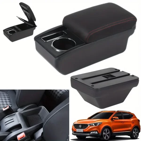 for MG ZS/Astor Fit Armrest Storage Box with Dual Compartments, Front Cup Holder & Phone Slot - Easy Install, Durable ABS Material, Black Design for Enhanced Organization - Image 4