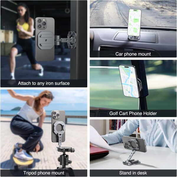 Dual Magnetic Phone Holder Compatiable with Magsafe for iPhone 16 15 14 13 12 Pro Max Plus Series, MG-02 Pro 1/4"-20 Tripod Mount, Gym Magnetic Phone Stand Travel - Image 5